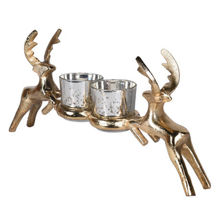 Gold Reindeer Double Candle Holder