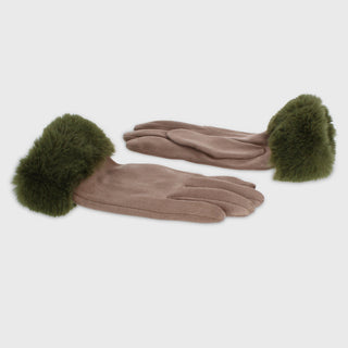 Marni Gloves with Fur Edge Mocha/Green