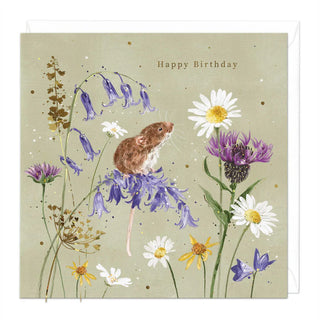 Field Mouse Among Florals Birthday Card