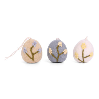 Eggs with Embroidery Heather Hanging Decoration - Set Of 3