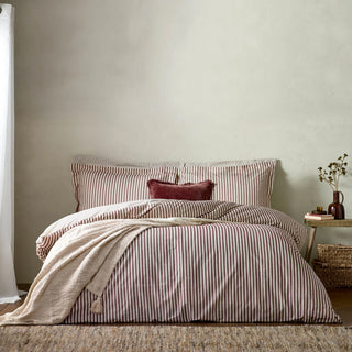 Hebden Mélange Stripe Cotton Duvet Cover Set Beetroot - Double