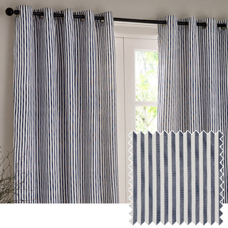 Hebden Striped Lined Eyelet Curtains Navy 229x183cm