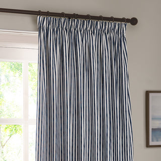 Hebden Striped Lined Eyelet Curtains Navy 229x229cm