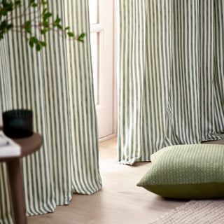 Hebden Striped Lined Eyelet Curtains Forest Green 229x183cm