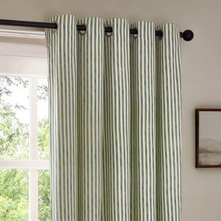 Hebden Striped Lined Eyelet Curtains Forest Green 229x183cm