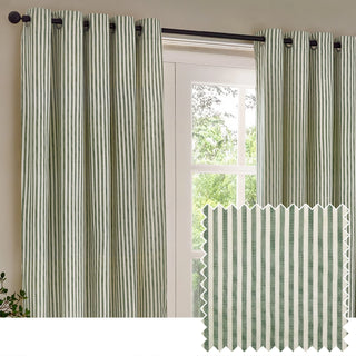 Hebden Striped Lined Eyelet Curtains 229X229cm Forest Green