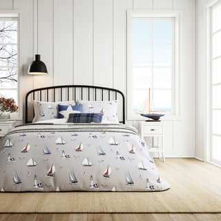 Sail Boats King Duvet Cover Set Grey / Multi