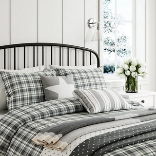Cosy Check Super King Duvet Cover Set Grey / Green