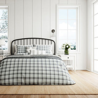 Cosy Check Super King Duvet Cover Set Grey / Green