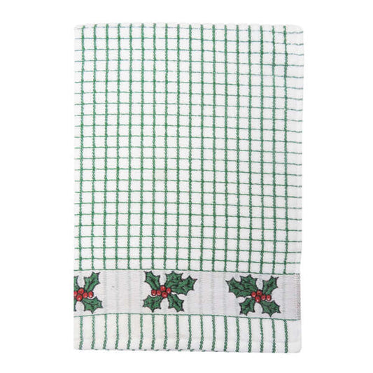 Hunter Green Holly Jacquard Tea Towel