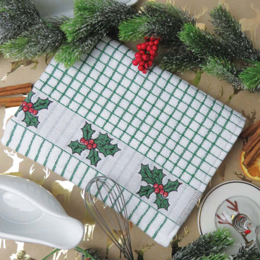 Hunter Green Holly Jacquard Tea Towel