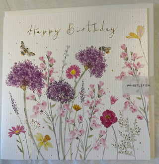 Bees and Allium Floral Birthday Card