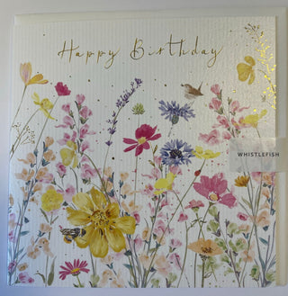 Bird and Cornflowers Floral Birthday Card