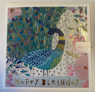 Golden Peacock Birthday Card