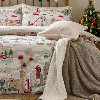 Joy To All Printed Super King Duvet Cover Set Snow/Berry