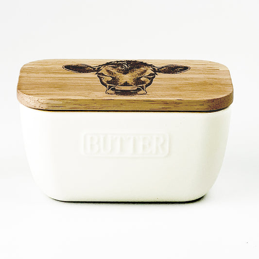 Jersey Cow Ceramic Butter Dish White