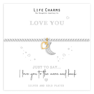 Just To Say Love You Moon & Heart Charm Bracelet