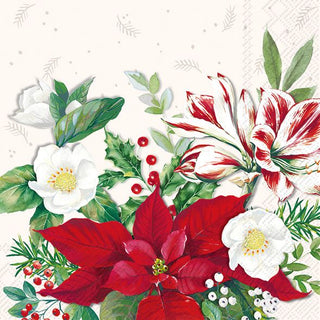 Christmas Florals White Paper Napkin