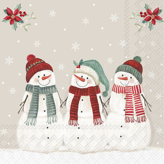 Three Snowmen Cream Paper Napkin