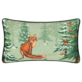 Lodge Wood Fox Embroidered Cushion Oak Green