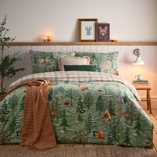 Lodge Wood King Size Duvet Set Oak Green