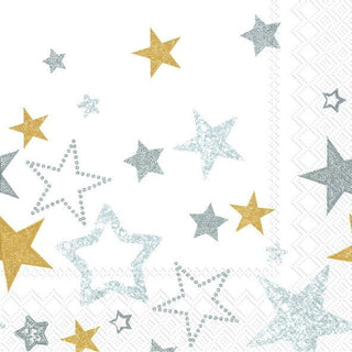 Sparkling Stars White Gold Paper Napkin