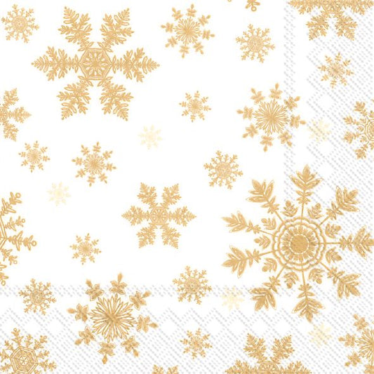 Falling Snowflakes White Gold Paper Napkin