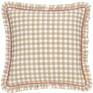 Maude Gingham Reversible Piped Cushion Natural