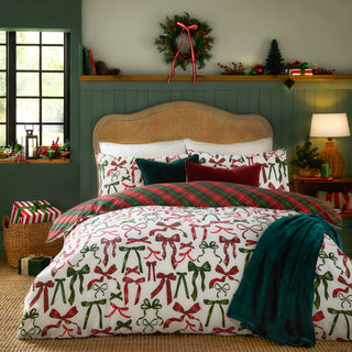 Nathalie Bows Double Duvet Set Berry/Pine