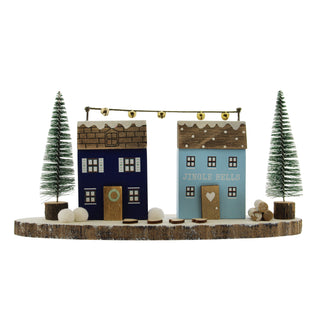 Blue Houses on Wooden Base Table Top Decoration