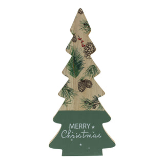 Merry Christmas Wooden Tree with Acorn Detail 25cm