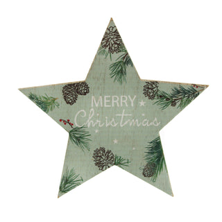 Merry Christmas Wooden Star Light Green