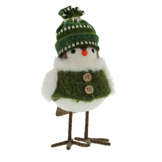 Green & Cream Robins with Hat 17cm