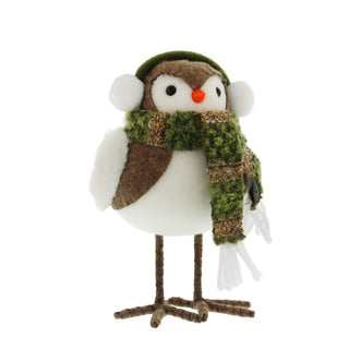 Green & Cream Robin with Ear Muffs 17cm