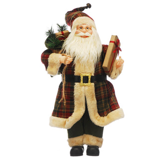 Brown Green Plaid Santa with Parcels Ornament