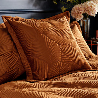 Palmeria Quilted Velvet feather Rich 60x60cm Cushion Rust