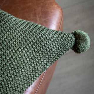Moss Stitch Pom Pom Cushion Olive