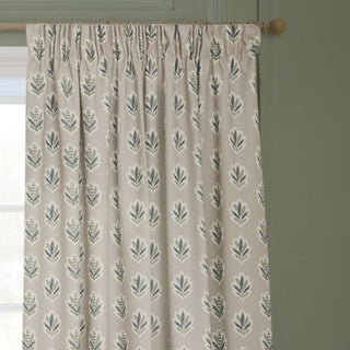 Sessile Leaf Motif 90x90 (228x228cm) Pencil Pleat Curtains, Flax