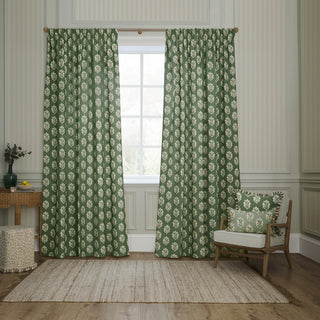 Sessile Leaf Motif 66x72" (167x182cm) Pencil Pleat Curtains, Leaf Green