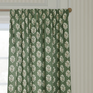 Sessile Leaf Motif 66x72" (167x182cm) Pencil Pleat Curtains, Leaf Green