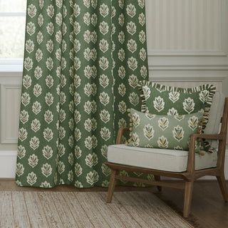 Sessile Leaf Motif 90x90" (228x228cm) Pencil Pleat Curtains, Leaf Green