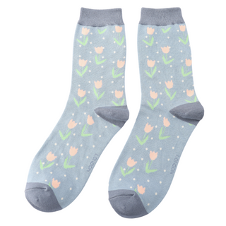 Tulips Spots Powder Blue Socks