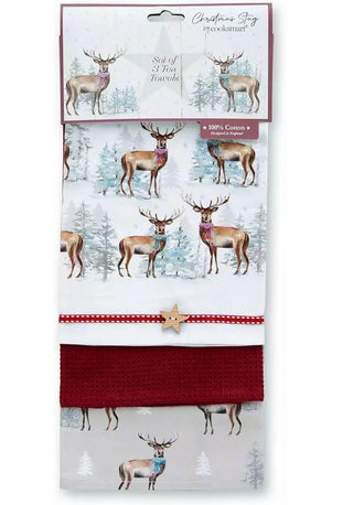 Christmas Stag Tea Towels Pack of 3