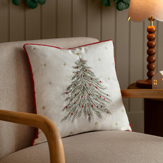 Twinkling Tree Embroidered Cushion Natural