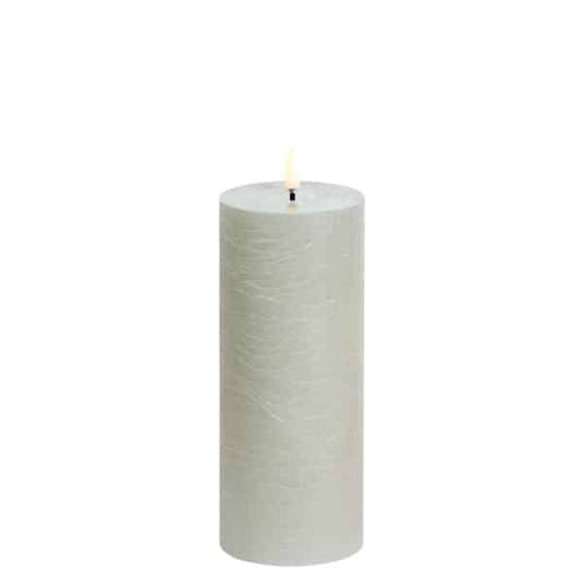 Uyuni Led Pillar Candle, Dusty Green, Rustic, 20cm