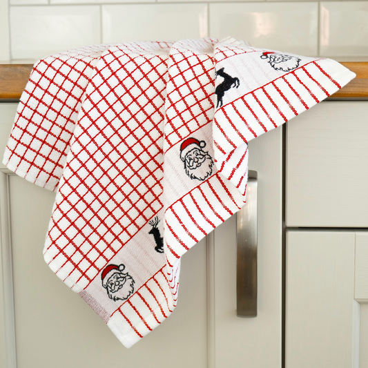 Red Santa Jacquard Tea Towel