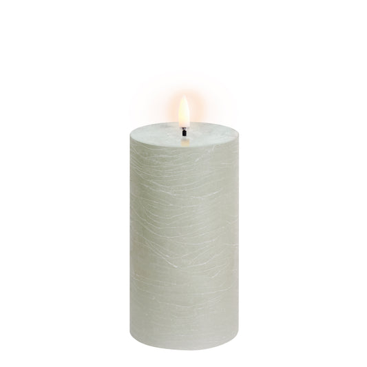 Uyuni Led Pillar Candle, Dusty Green, Rustic, 15cm