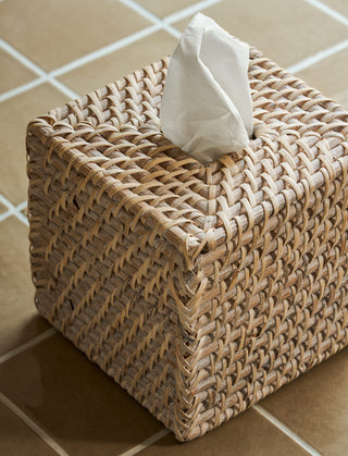 Wittering Rattan Square Tissue Box Holder White