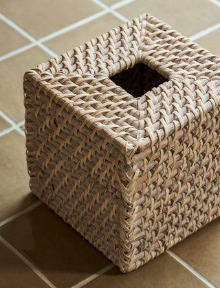 Wittering Rattan Square Tissue Box Holder White