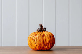 Handmade Burnt Orange Straw Pumpkin with Decorative Stalk
